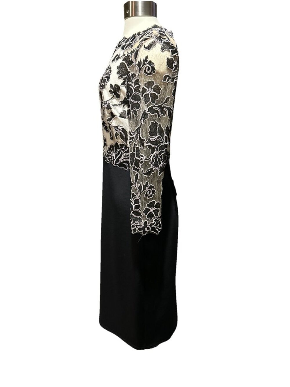 Tadashi Shoji Dress Peony Embroidered Lace Stretch Dress Black Ivory Nude 6 New - Picture 9 of 14